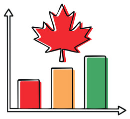 Canadian data visualization on a vibrant bar graph with a distinct red maple leaf icon