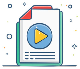 Video document icon with media player symbol. Digital file concept. Illustrated design.