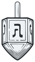 Illustrated dreidel with Hebrew letters, traditional Hanukkah symbol.