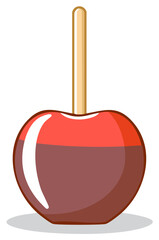 Candied apple dessert with wooden stick and caramel coating vector illustration