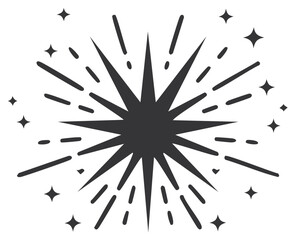 Abstract Bursting Starburst with Small Stars and Rays Black and White Graphic