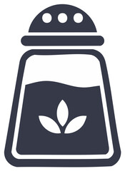 Simple icon of a glass shaker with a metal cap and a plant leaf symbol