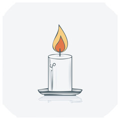 Simple Illustration of a Lit Candle with Flame on a Small Plate