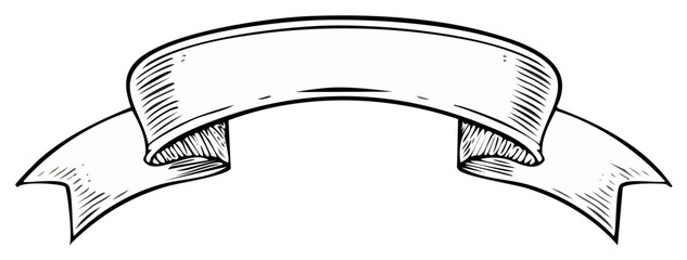 Engraved banner ribbon illustration, blank space for text. Isolated on white.