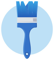 Illustration of a blue paint brush with light blue circular background