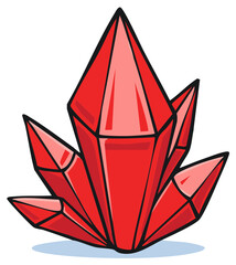 Red crystal cluster vector illustration of a faceted gemstone mineral