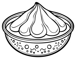 Decorative bowl with ornate design and stylized creamy topping illustration.