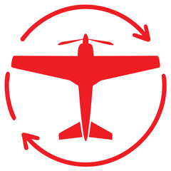 Red airplane symbol with arrows depicting flight circulation or aircraft movement