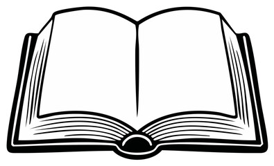 Open Book with Blank Pages Black and White Line Art Illustration