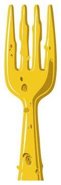 Naklejki A stylized yellow fork shape resembling a piece of cheese with holes and texture