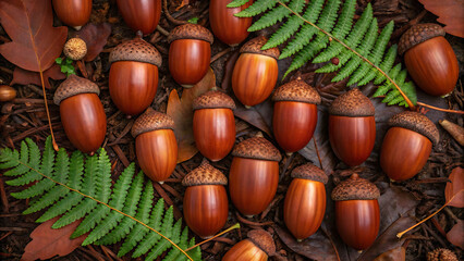 Autumn acorns on forest floor