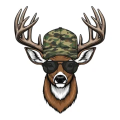 Selbstklebende Fototapeten Hipster Tiere Cool Deer Head With Camouflage Hat Illustration  © TAPU SHAHA
