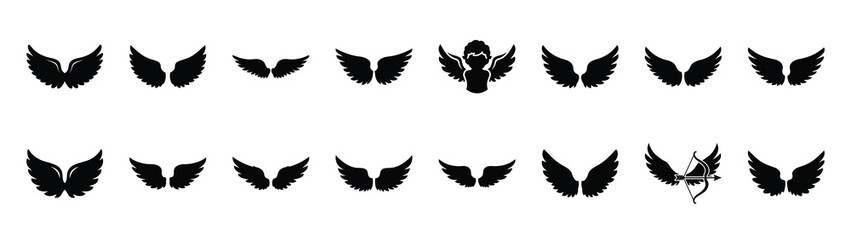 Obraz premium A set of cupid wings spread minimal flat vector icon set. valentines day design element.