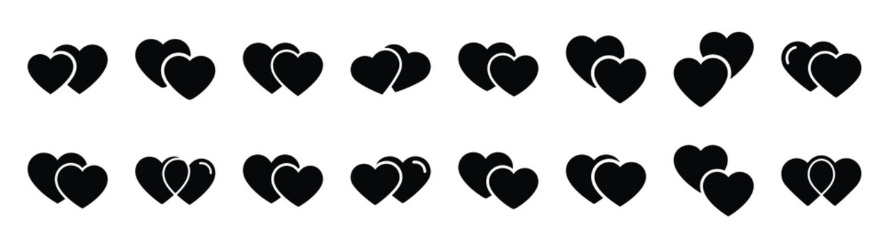 A set of double heart overlap minimal flat vector icon set. valentines day design element.
