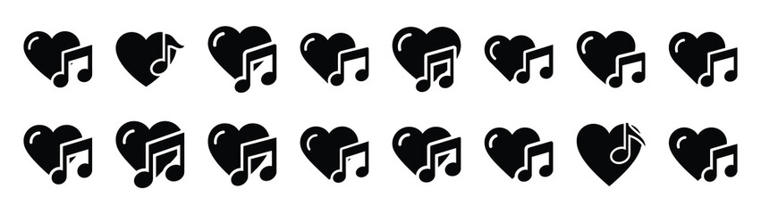 A set of heart music note minimal flat vector icon set. valentines day design element.