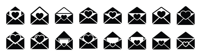 A set of love letter open minimal flat vector icon set. valentines day design element.