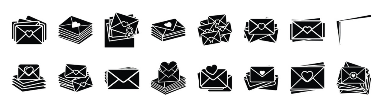 A set of love letter stack minimal flat vector icon set. valentines day design element.