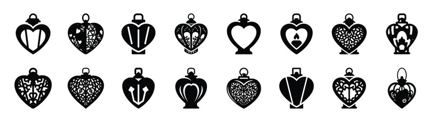 A set of valentine heart lantern minimal flat vector icon set. valentines day design element.