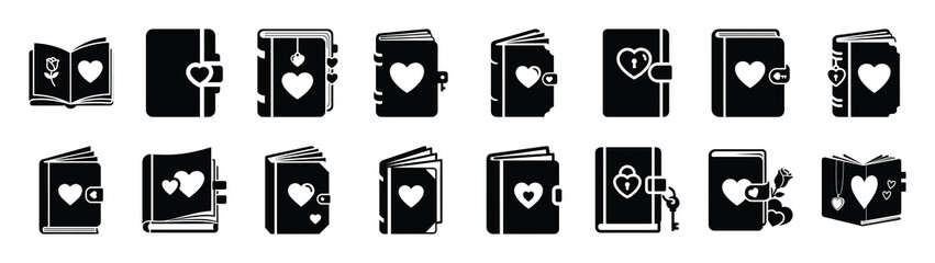 A set of valentine love diary minimal flat vector icon set. valentines day design element.