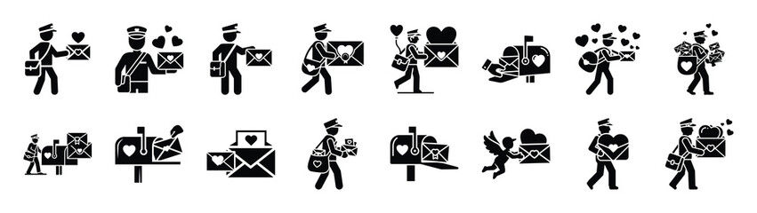 A set of valentine mail delivery minimal flat vector icon set. valentines day design element.