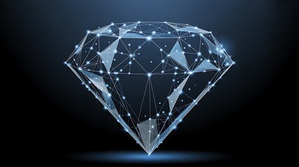 Brilliant Wireframe Diamond with Glowing Polygons - Digital Luxury & Blockchain Concept