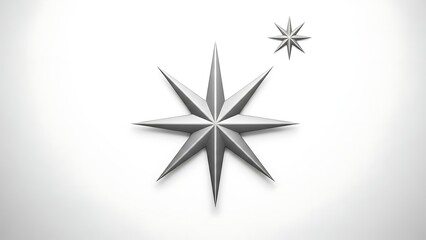A metallic starburst design with two abstract stars on a white background