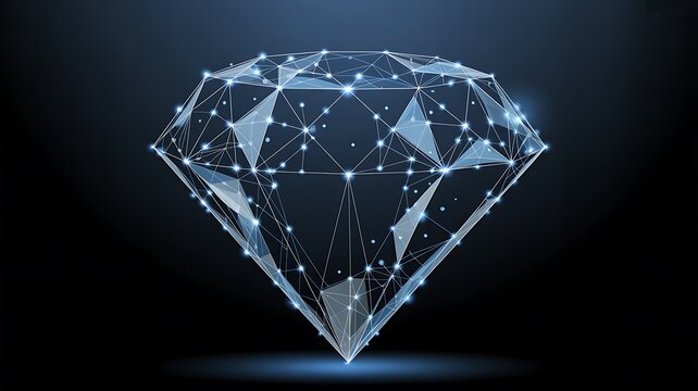 Brilliant Wireframe Diamond with Glowing Polygons - Digital Luxury & Blockchain Concept - Powered by Adobe