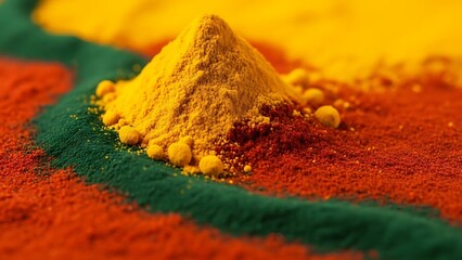 Colorful Powders Arranged in Abstract Swirls and Piles stock photo