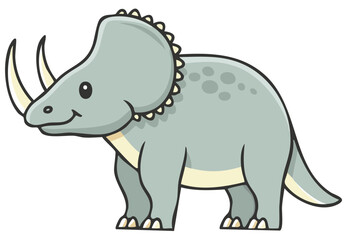 Naklejka premium Illustration of a Triceratops, Cartoon Style, Horned Dinosaur with Spotted Skin and Neck Frill, Cute Creature