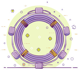 Obraz premium Coiled Purple Cable Assembly with Connectors on Yellow Background