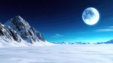 Majestic snowy mountain landscape under moonlight