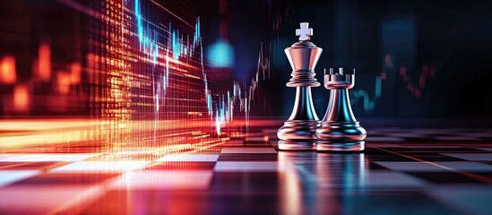 Strategic business planning with chess pieces on modern board