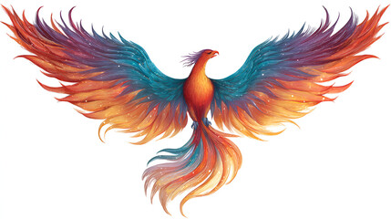Obraz premium Vibrant phoenix bird with colorful wings spread wide freely