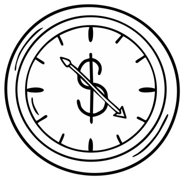 Hand drawn clock face with a dollar sign as the hand indicating declining value or time passing