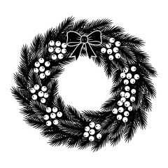 Hand Drawn Retro Vintage Christmas Wreath