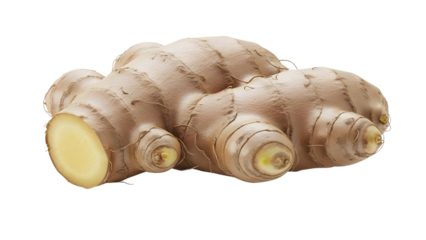 Ginger Root: A close-up view unveils the intricate texture and robust form of a fresh ginger root, its earthy tones and natural details reflecting its culinary and wellness versatility.