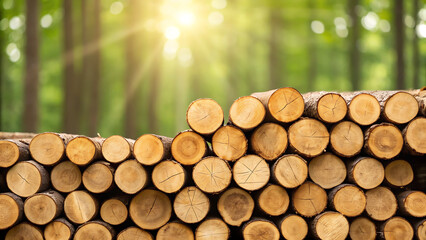 Stacked wood logs in forest