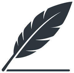 Quill pen and writing line graphic, symbol of vintage script and authoring, dark minimalist icon