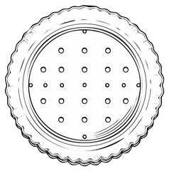 Outline illustration of a round biscuit or cracker with scalloped edges
