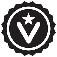 Black circle badge with white check mark and star icon
