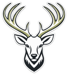 Graphic stylized deer head illustration with large antlers isolated on white for design elements and logo creation
