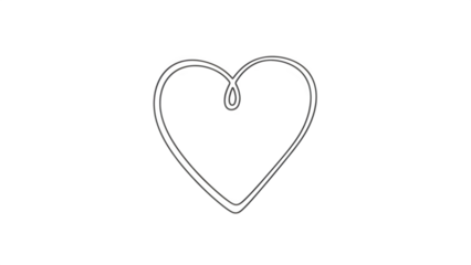 Outline drawing of a heart shape with a small loop at the top center, isolated on transparent background