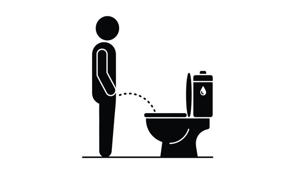 Simple black icon depicting a man urinating into a toilet bowl