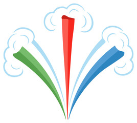 Abstract graphic design featuring three vibrant colorful upward lines ending in dynamic cloud bursts