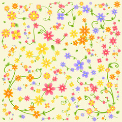 Floral Pattern Design with Colorful Vine Flowers on Light Beige Background