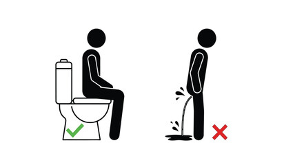 Bathroom etiquette showing the correct and incorrect ways to use facilities