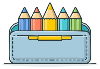 Colorful pencils inside a pencil case illustration stationery supplies