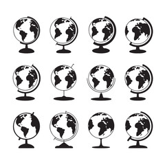 Obraz premium Collection of Twelve Globe Icons on Transparent Background Representing Cartography Earth Geography and Worldwide Travel Concept of Global Learning 180