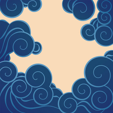 Vector of stylized blue cloud waves frame