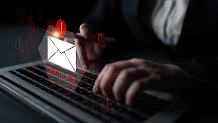 Digital warning mail interface highlights email threat detection, security monitoring, and proactive prevention of phishing and malware intrusions. Parse